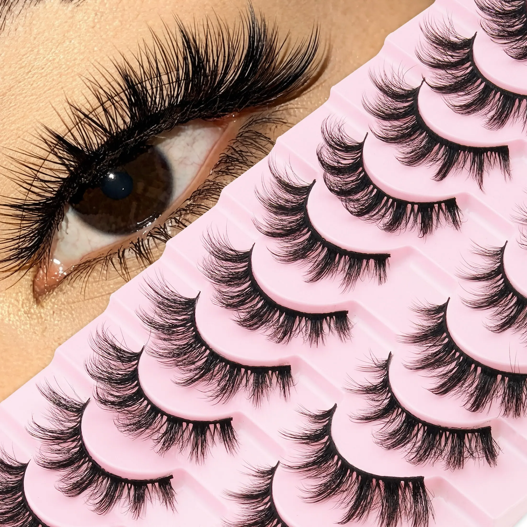 10 Pairs Soft Fluffy Natural 3D Mink False Lashes, Enhance Eyes Naturally, Perfect for Travel, Dates, Parties, Eyelash Strips, Fake Lashes