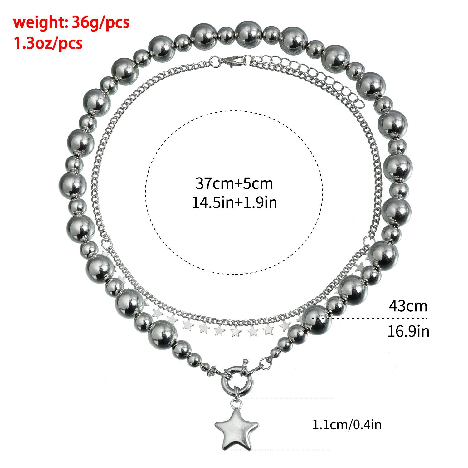 Pentagram Star Pendant Necklace & Bracelet Set |   Metal Texture |   Detachable Layered Jewelry for Women