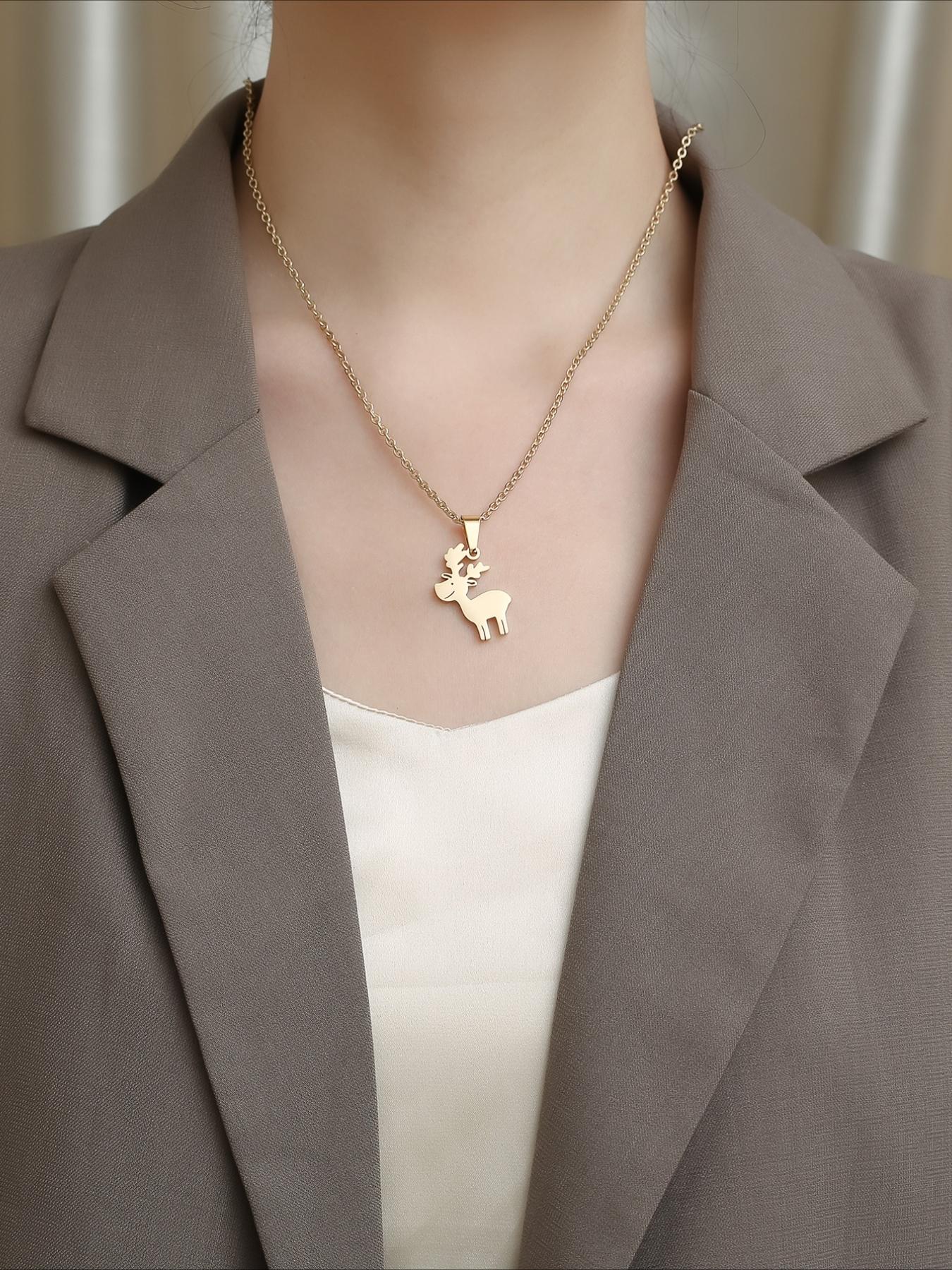 Christmas Elk Pendant Necklace, Stainless Steel Non Fading, Christmas Accessories, Christmas Gifts