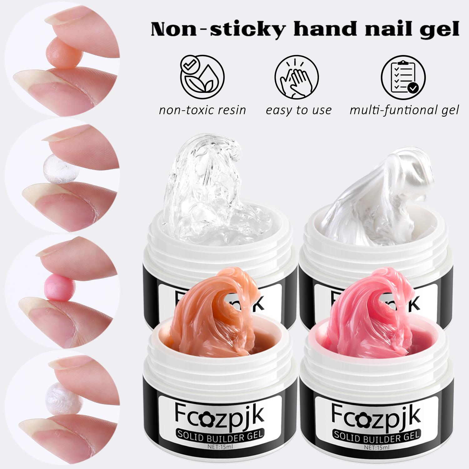 Fcozpjk Solid Builder Gel for Nails 4Colors Solid Builder Gel Non-Sticky Clear Nude Pink Pearl White Hard Gel for Nails 3D Sculpture Gel Flower Carving Modeling Design Nail Extension Gel Kit