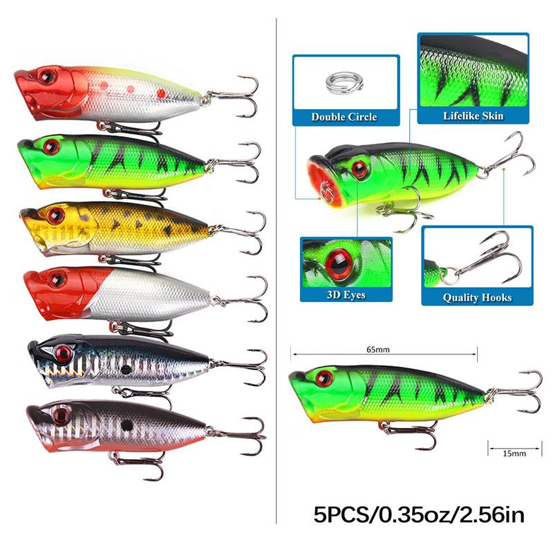 97PCS Fishing Lures Kit Mixed Including Minnow Popper Crank Baits with Hooks for Saltwater Freshwater Trout Bass Salmon Fishing