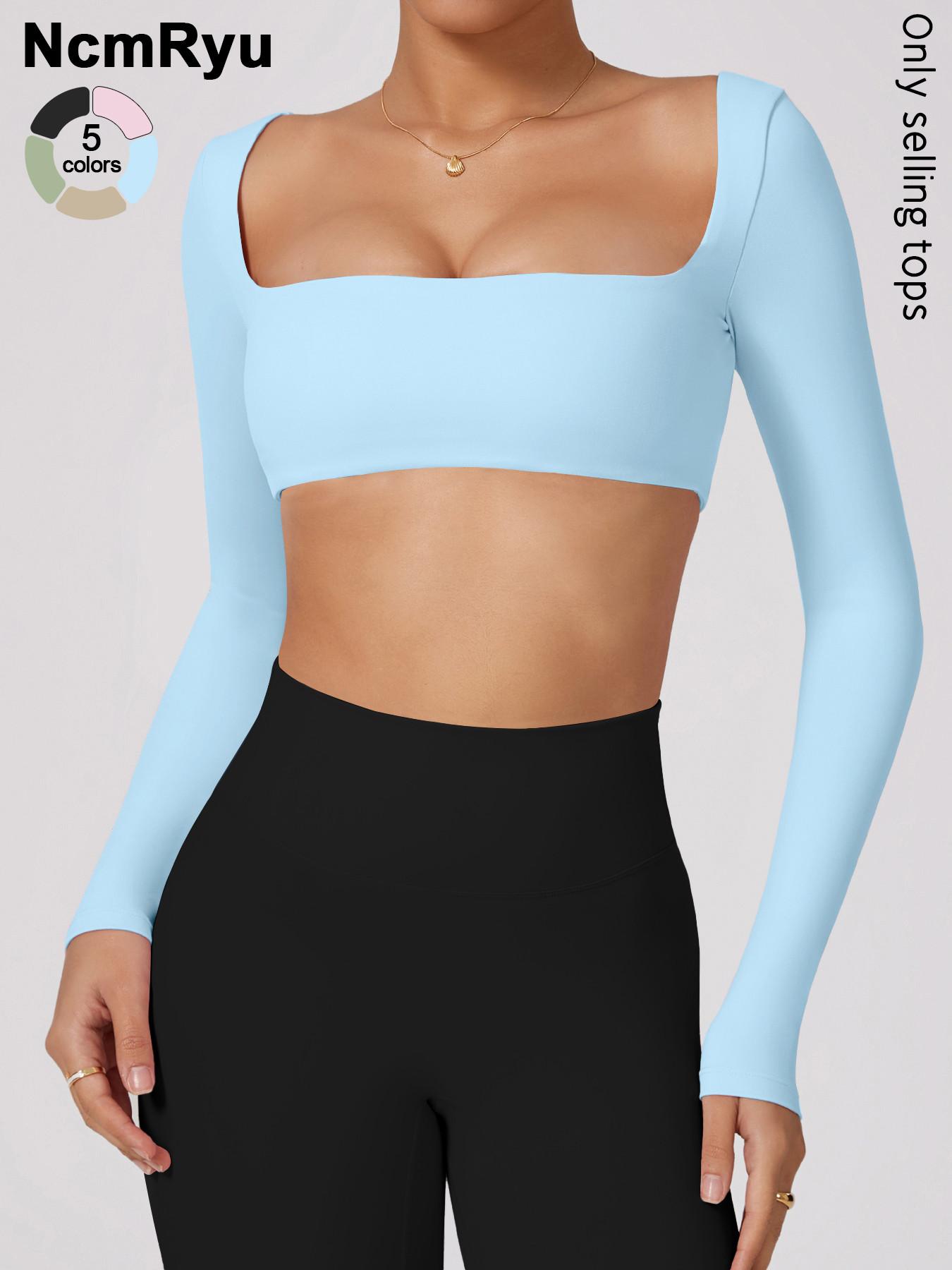 Women's Long Sleeve Sports Top, American Style, Professional Performance, Classic Square Neck, High Elasticity, Breathable Fabric, Breathable Workout Tops