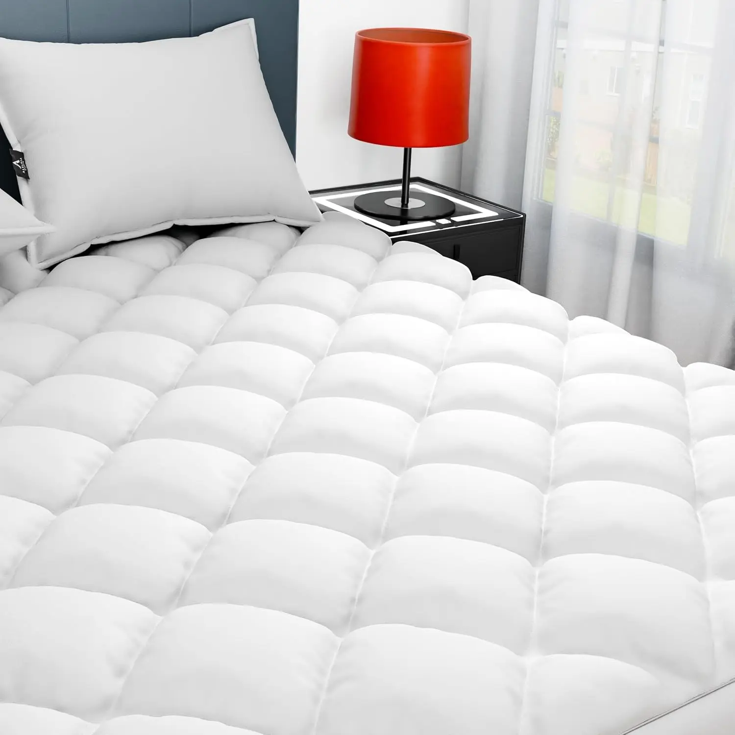 Sunflower Queen Mattress Pad, Cotton Mattress Cover Protector, Thick 18-22" Extra Deep Pocket, 60”x80” OEKO-TEX Certified, Hypoallergenic Quilted Down Alternative Fill, Breathable&Noiseless