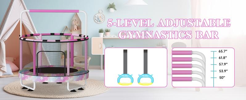 Lamerge 55" Kids Trampoline – 7-in-1 Play Set with Basketball Hoop, Swing, Rings & More – Indoor/Outdoor Gift for Boys & Girls