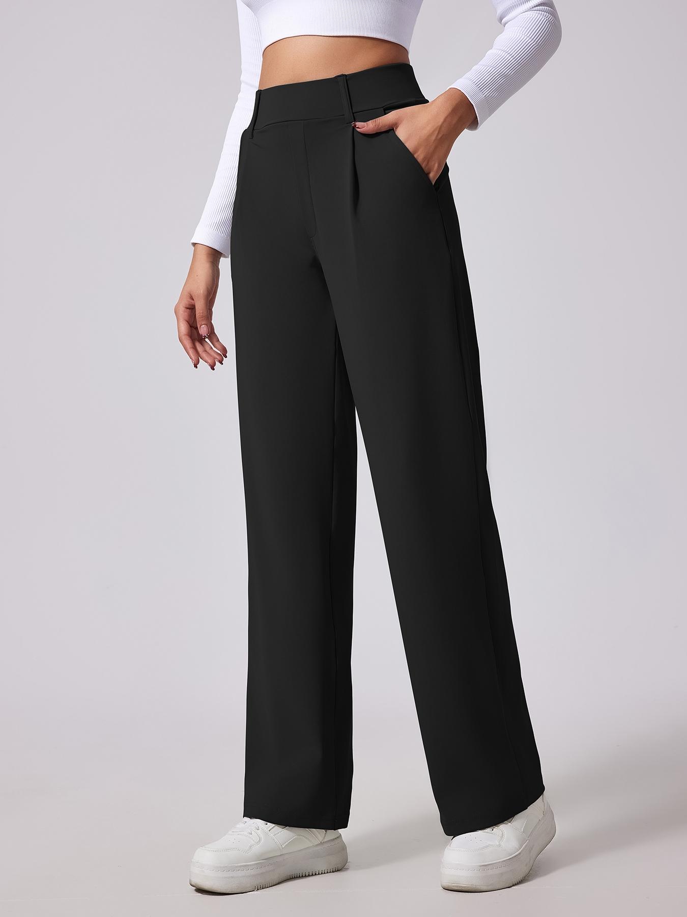 Women's Solid High Waist Trousers, Casual Comfy Trousers for Work Office Business, Ladies Bottoms for All Seasons, Casual Loose Pants