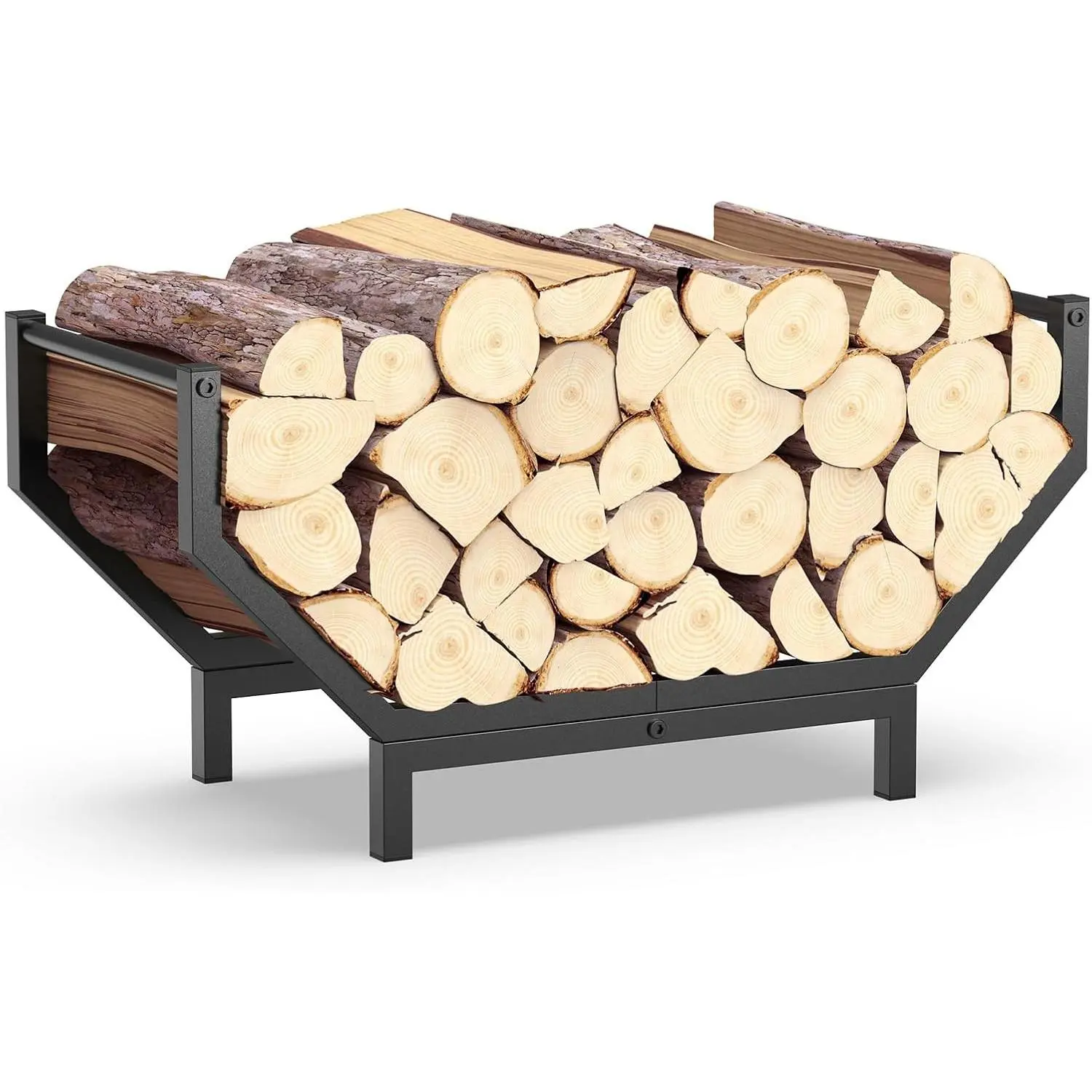 Indoor Outdoor Firewood Rack,Rustproof Metal Fireplace Wood Rack,Curved Lagre-Capacity Firewood holder,Heavy Duty Log Rack,Black