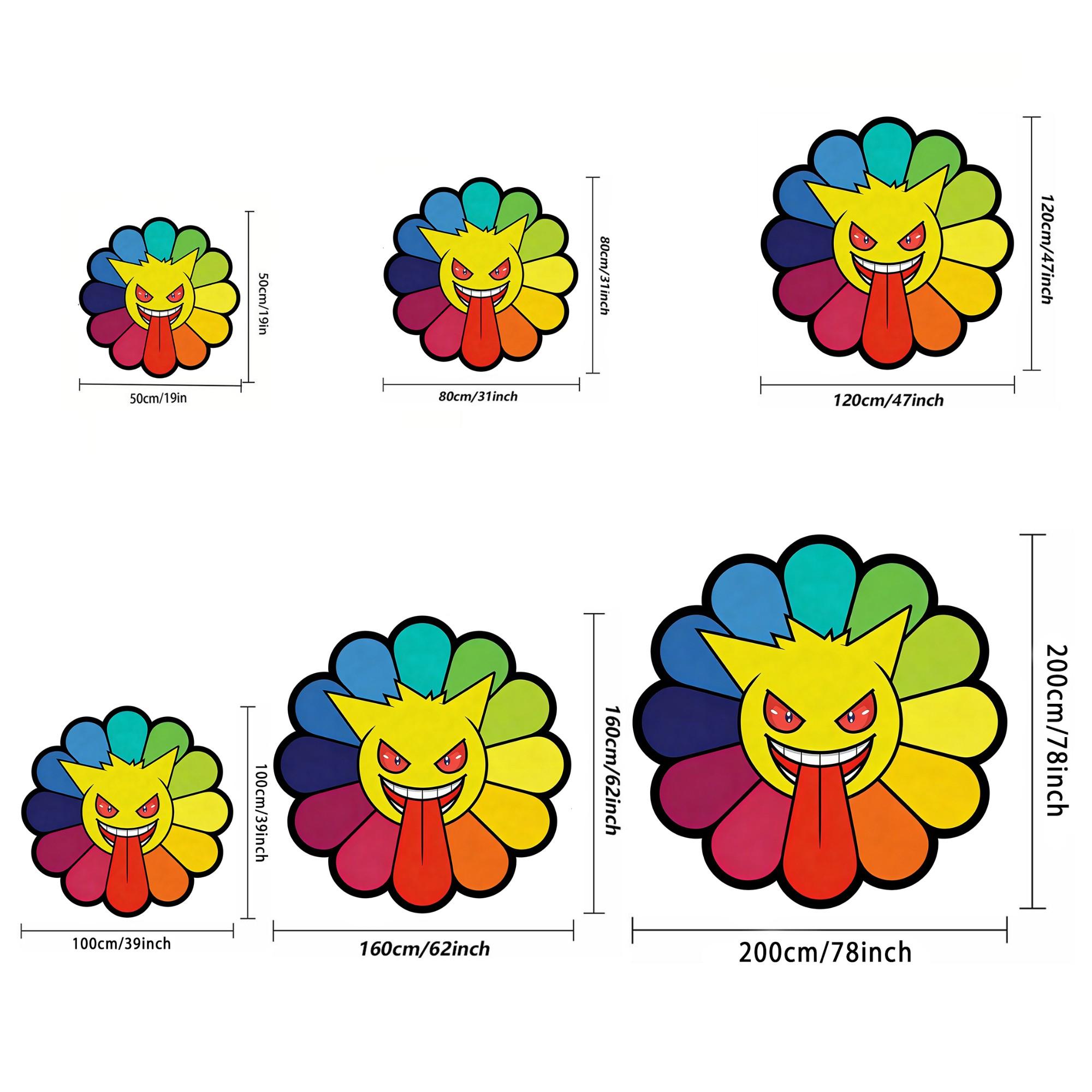 Funny Rainbow Sunflower Rug, Irregular Trendy Creative Home Decor Mat, Durable, Non-Slip, Washable, Suitable for Game Room, Bedroom, Living Room, Kitchen