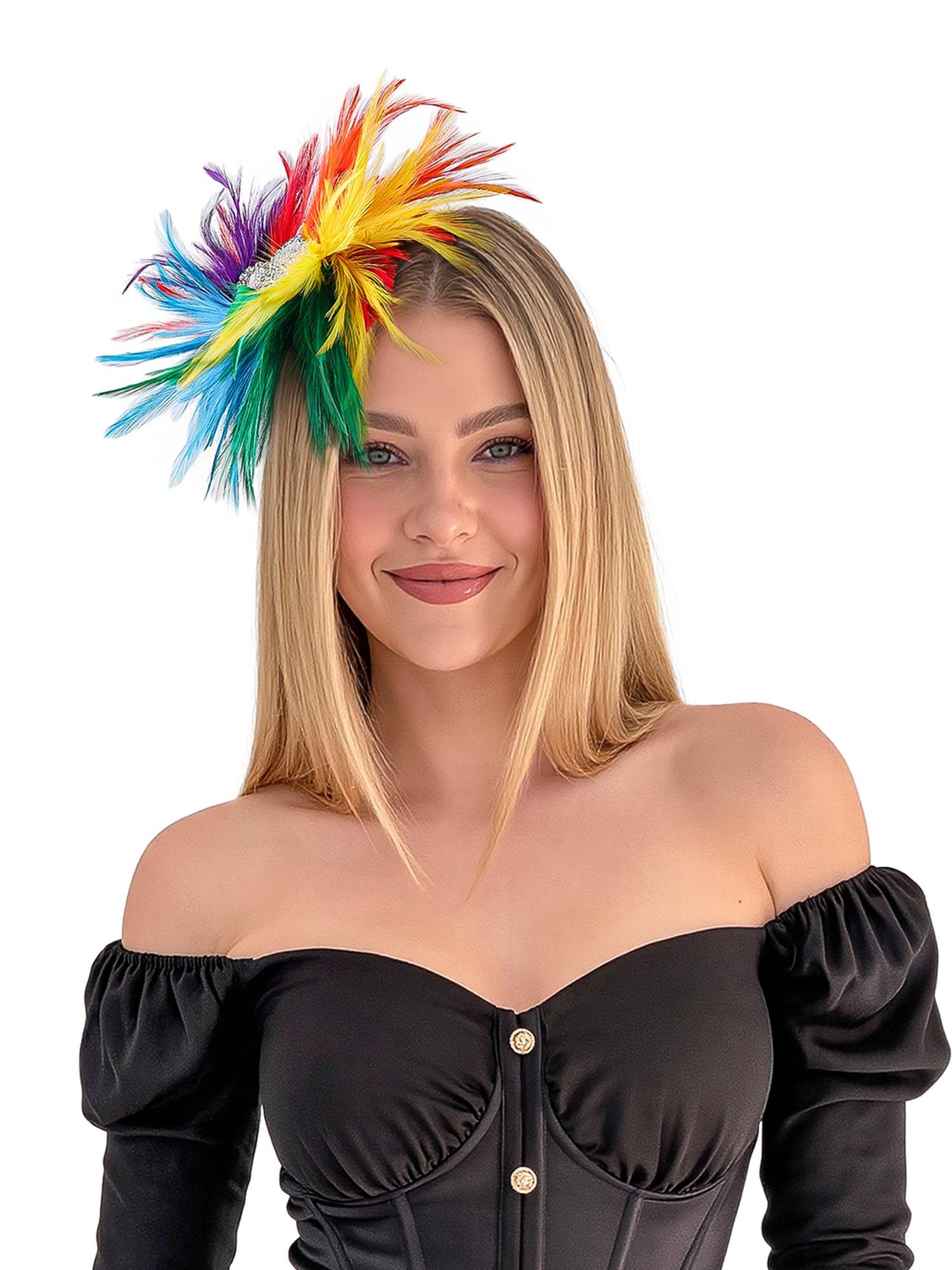 Sparkling Rhinestones Flower Feathered Hair Clip Hair Ornament for Festival Derby Event Gathering Cocktails Party Brooch Fash