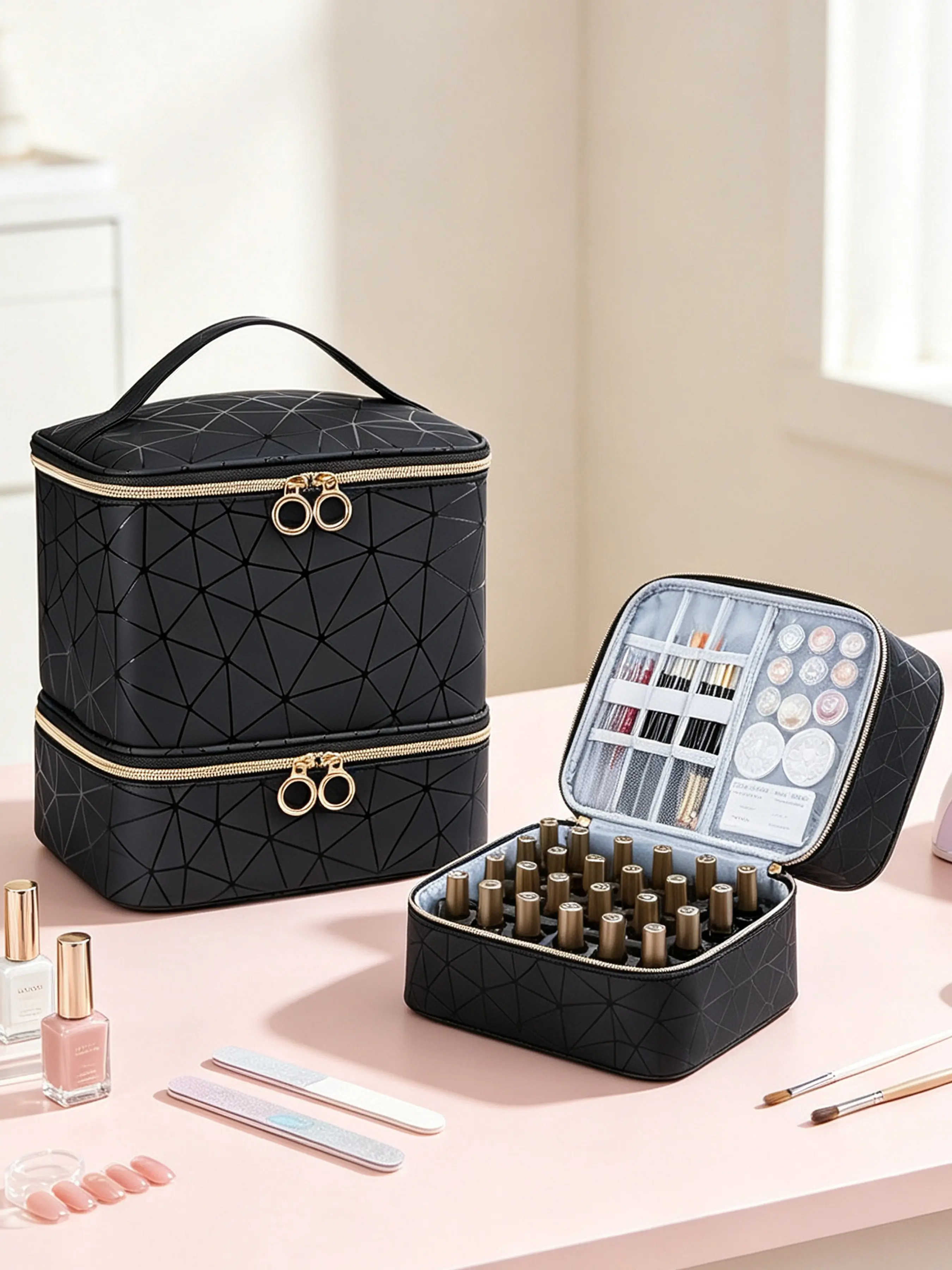 Nail Polish Organizer Bag Holds 30 Bottles Nail Polish & Nail Lamp, Gel Nail Polish Organizers and Storage box for Nail Tech, Nail Kit Supplies Organizer Case（bag only）