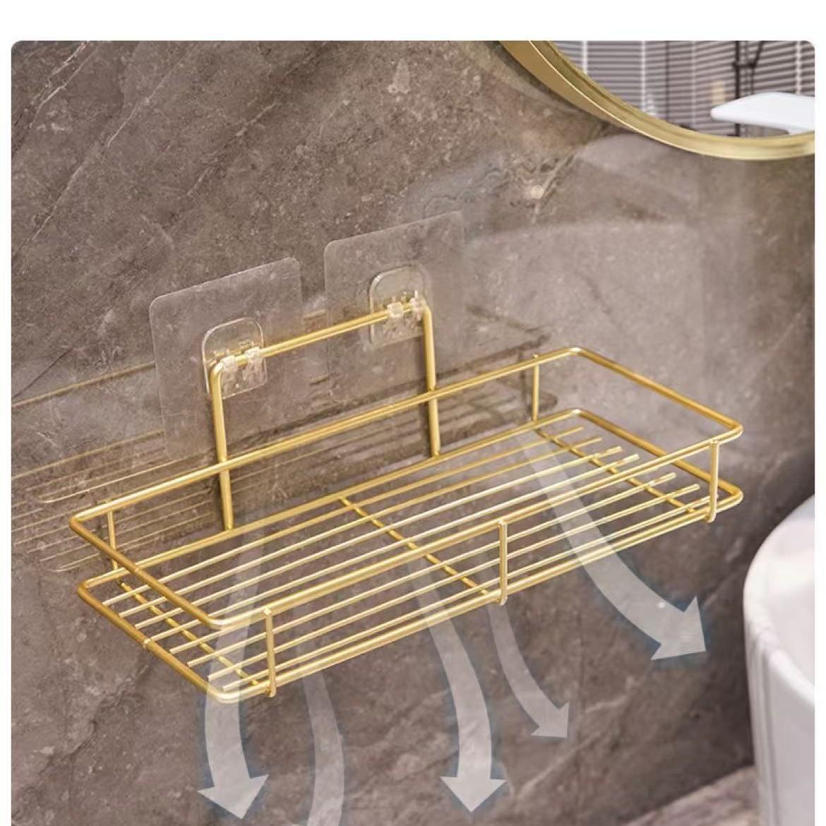 Wall-Mounted Bathroom Shelf, Luxury No-Drill Soap Dish Holder, Wall Rack for Bathroom Accessories, Space-Saving Vanity Organizer