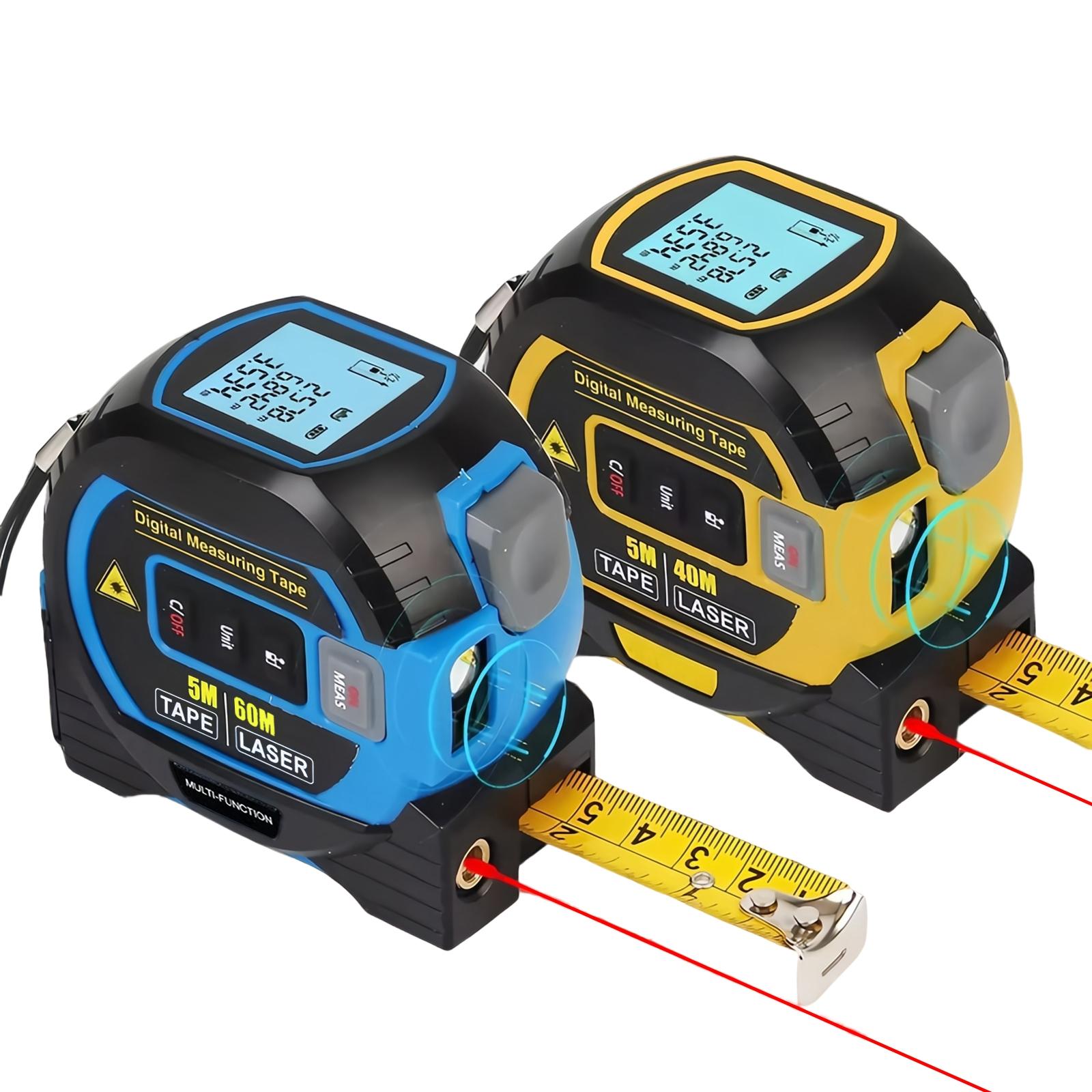 3-in-1 Digital Laser Tape Measure, 196ft/60m High Precision Laser Distance Meter with Backlit LCD, Auto-Lock, Ft/In/Fraction/M/Mm Unit Switch, Professional for Construction, Home Renovation, Indoor/Outdoor Use, Measuring Tape