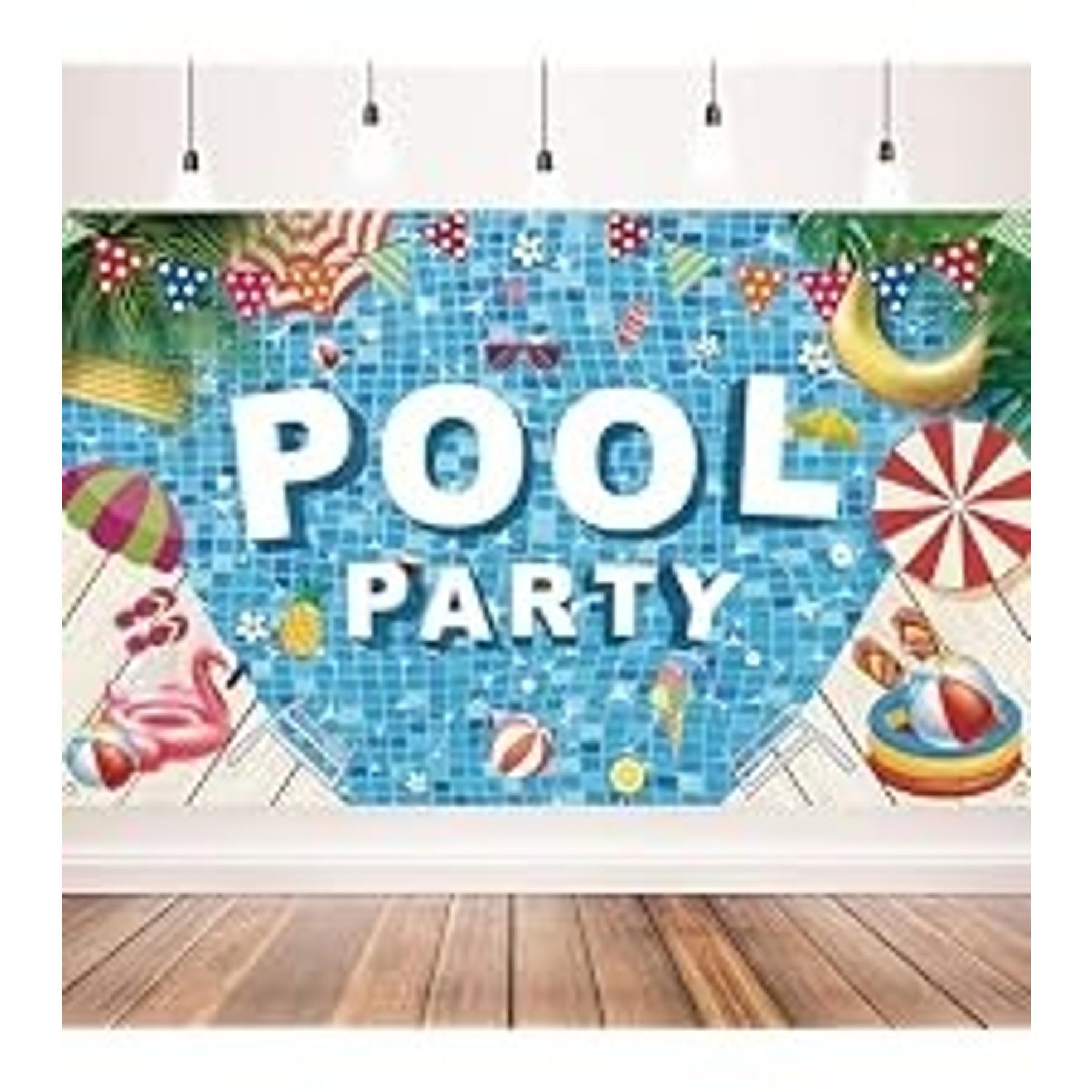 Summer Swimming Pool Party Photo Booth Backdrop Banner, 71 x 43 Inch Birthday Decoration