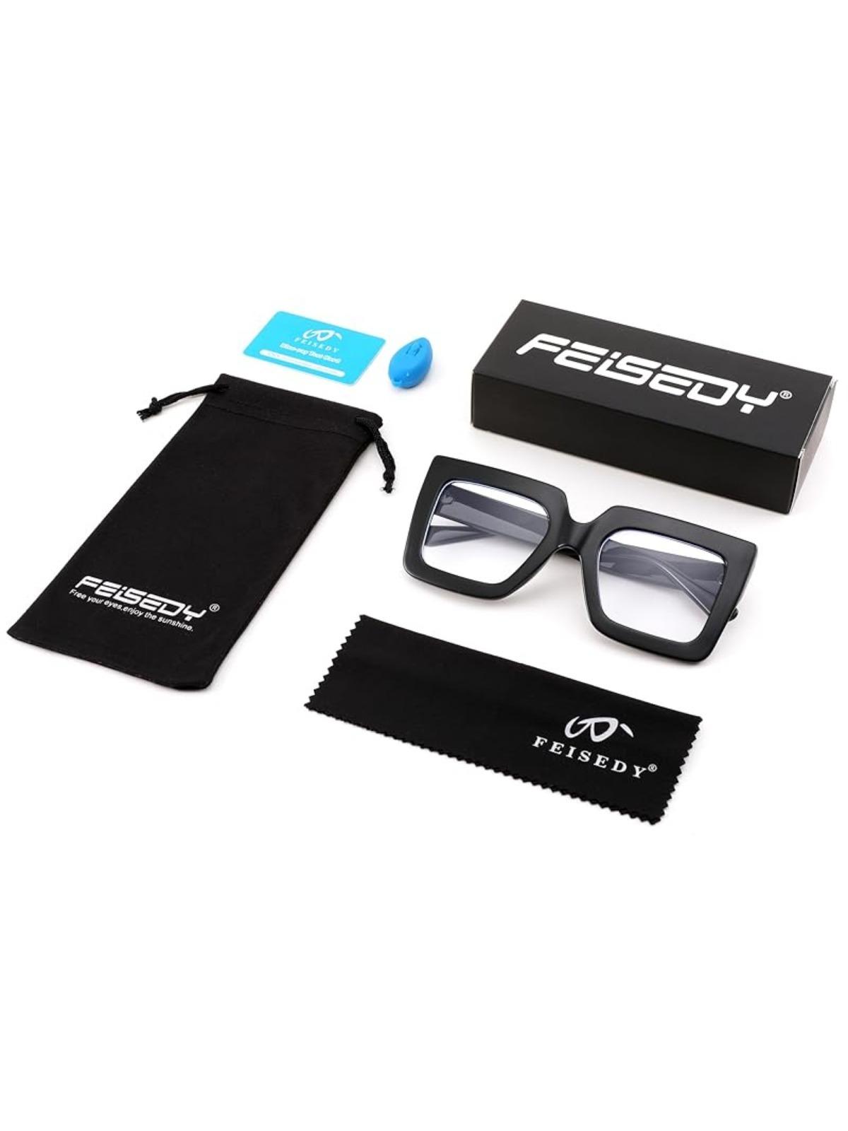 FEISEDY Fashion Oversized Square Glasses Frame Blue Light Blocking Eyewear for Women B2381