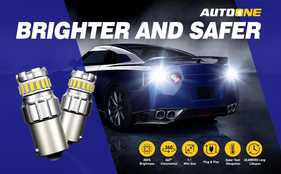 AUTOONE 1156 LED Bulb, LED Reverse Lights 300% Brighter BA15S 7506 1003 1141 P21W 6500K White LED Replacement for Backup Light, Tail Light, Pack of 2