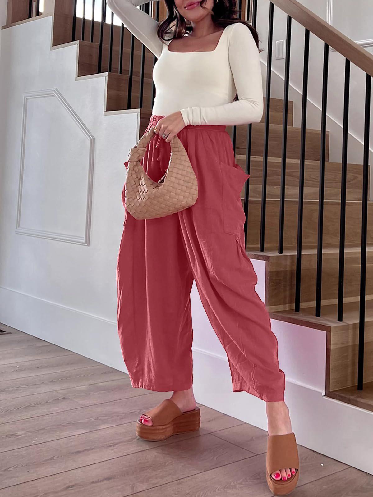 Women‘s Wide Leg Pants Casual Loose Beach Palazzo Harem Pants with Pockets Boho Style Summer Modest Clothing Trouser 2025 Trendy Outfit Plus size Outdoorfun Baggy Summertok dealsforyoudays Chic