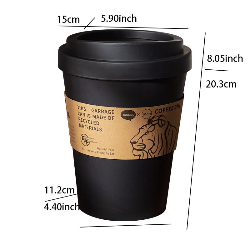 High-End Coffee Cup Design Trash Can, Home Use Waste Bin with Lid, Elegant Paper Basket for Living Room Bedroom Office