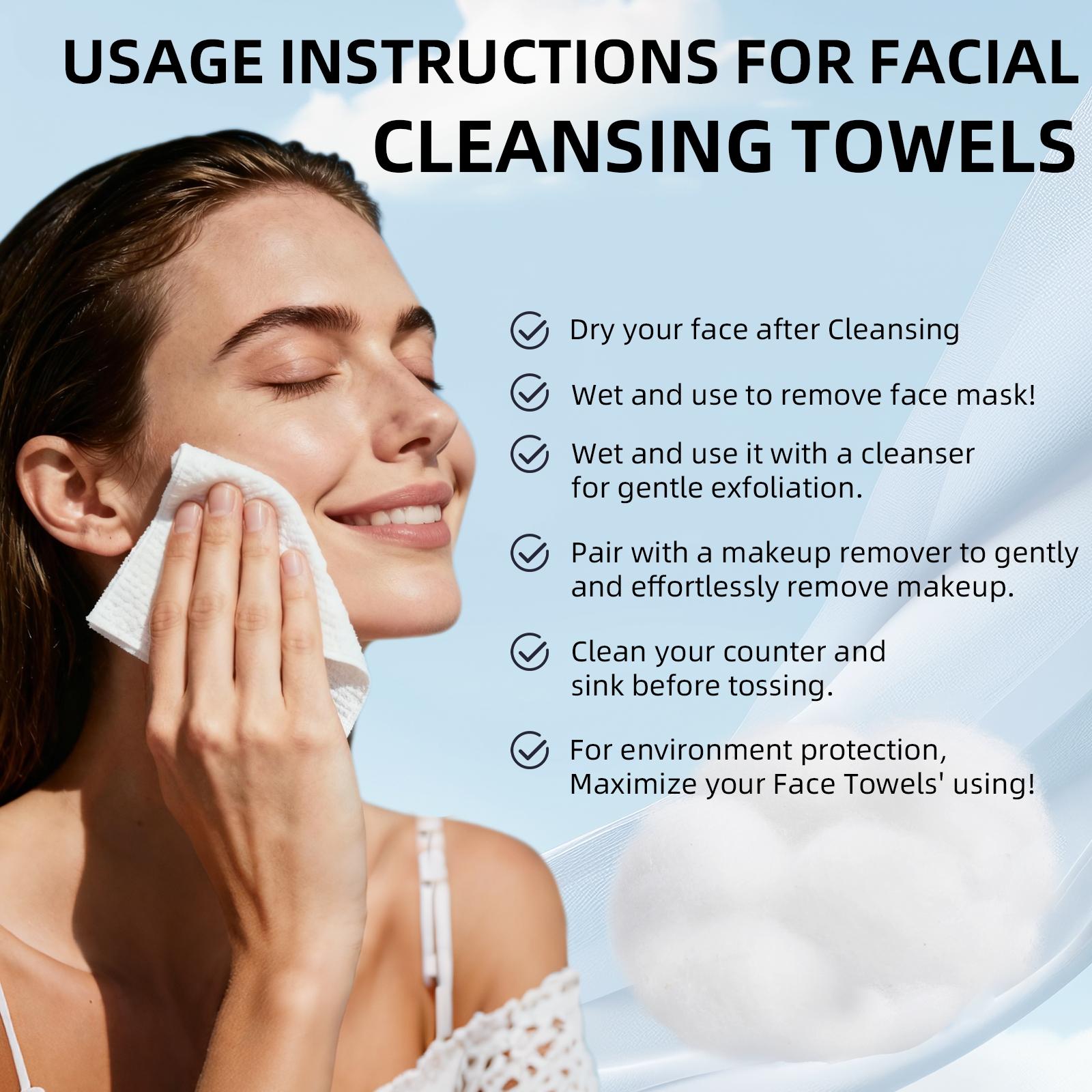 Disposable Face Towel, Single Use Towelette, 50 count/box Portable Multipurpose Wet and Dry Towel, Soft Face Towel for Home, Bathroom and Outdoor Travel, Absorbent Breathable Towel