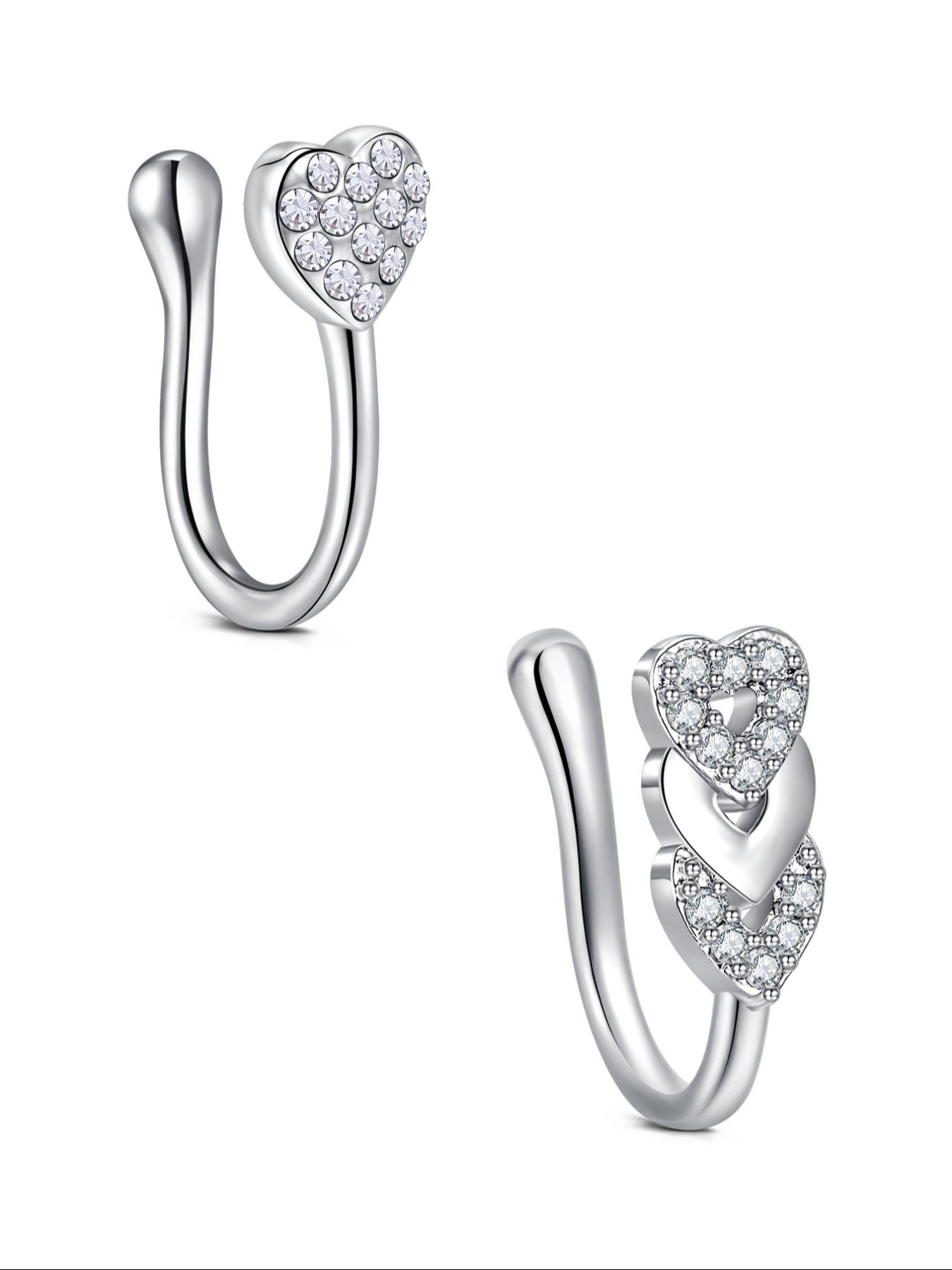 Non-Piercing Zirconia Nose Ring Clip, Nose Cuff, Moon Butterfly Design, Silver Color, Elegant Women's Jewelry Accessory, No Piercing Needed