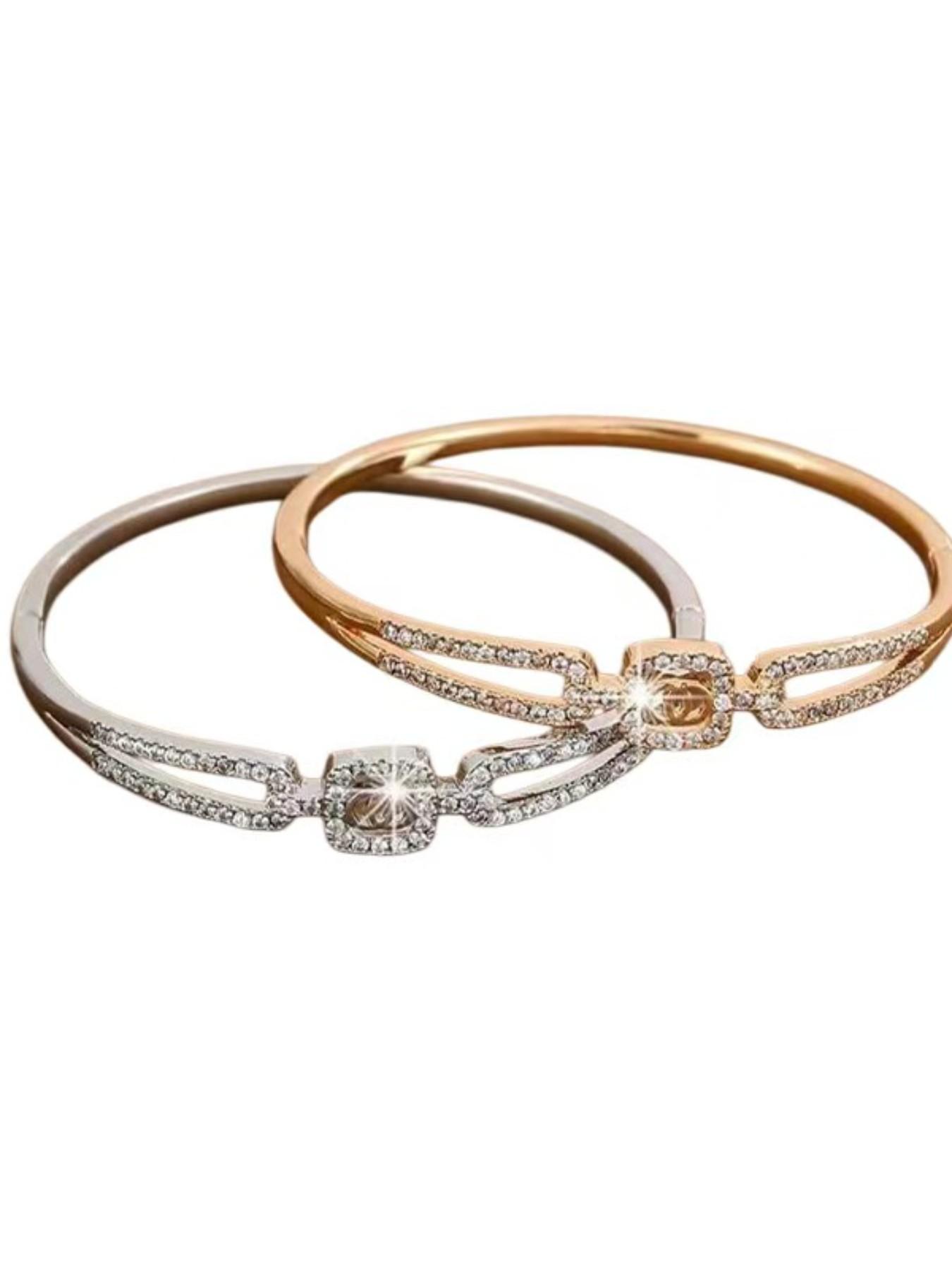 Luxury Diamond-Embedded Open Bracelet for Women, Boho Style, Stainless Steel Chain, Fashionable Accessory for Daily Wear and Evening Events