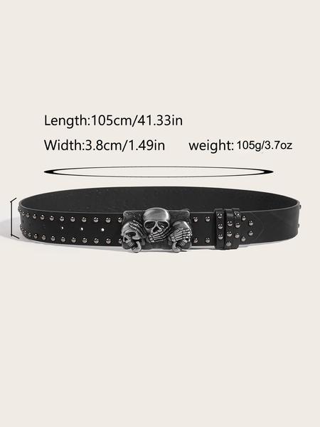 Mens Belt Leather Skull Buckle Belt Waist Band Jeans Decorative Punk Belt Black Studded Belts for Women Y2k Skull Belts