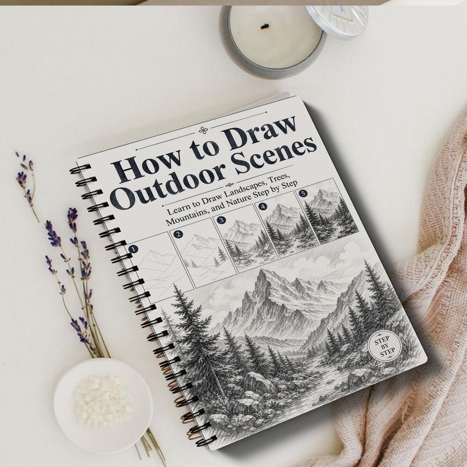 Landscape Painting Tutorial Instructions, Step-By-Step Sketching Practice, Mountain Forest Lake Clouds, Ideal for Beginners Adults Teens Art Lovers Travel Sketching
