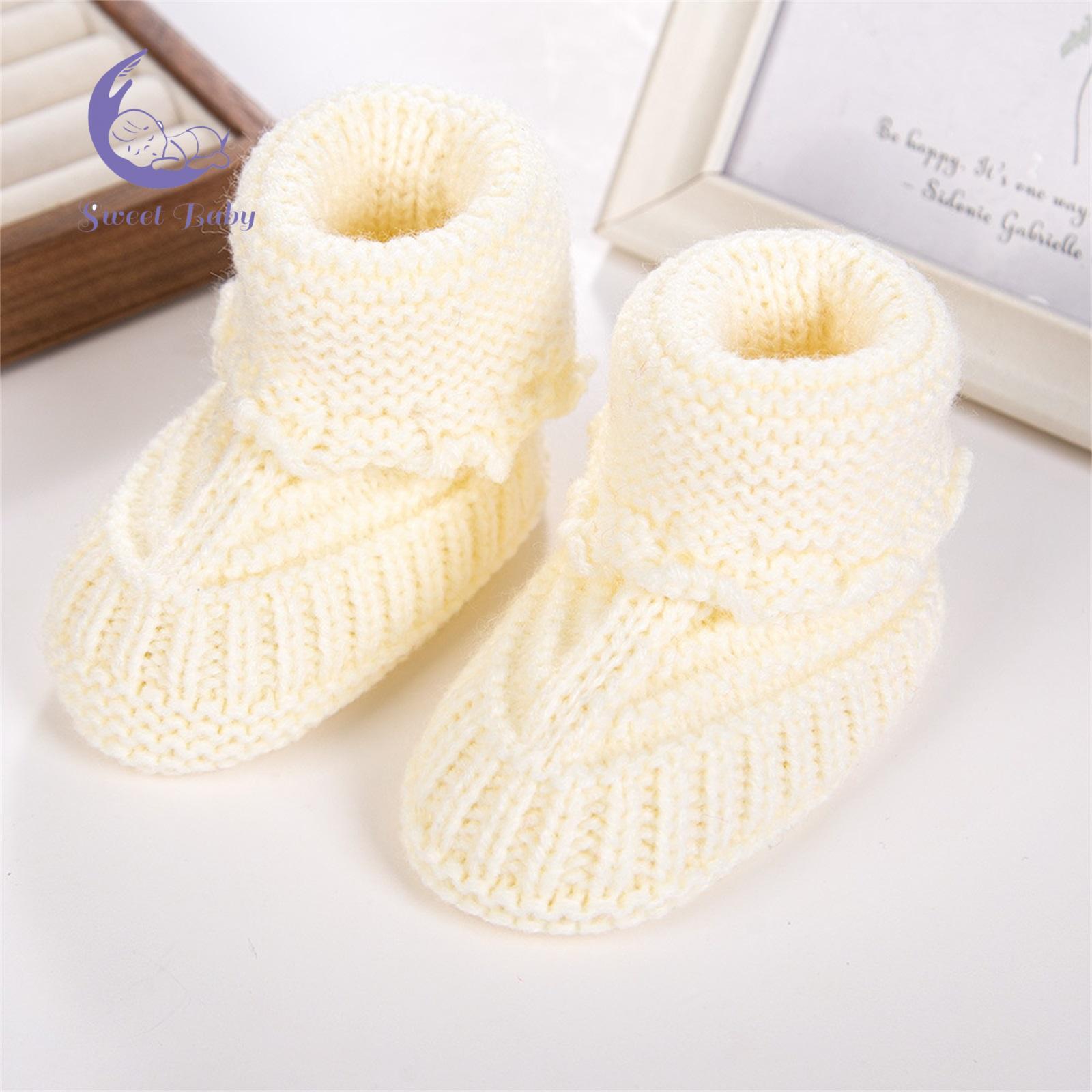 Cute Baby Knitted Cotton Blend Booties - Knitted Shoes for 0-6 Months Boys & Girls, Soft-Sole Winter & Fall Walking Shoes