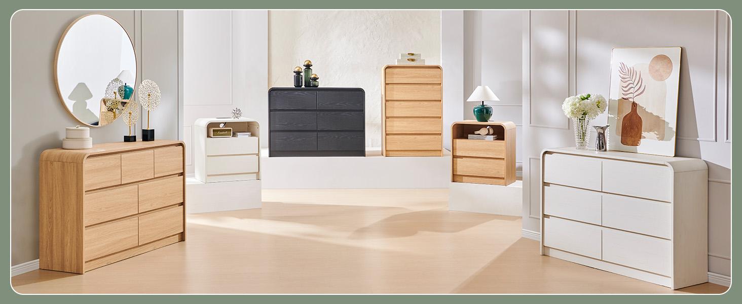 Aitjunz Modern 8 Drawers Dresser for Bedroom, 55" Wide Dressers & Chest of Drawers w/Curved Profile Design, Wood Mid Century Storage Dressers Organizer for Bedroom, Living Room, Natural Oak