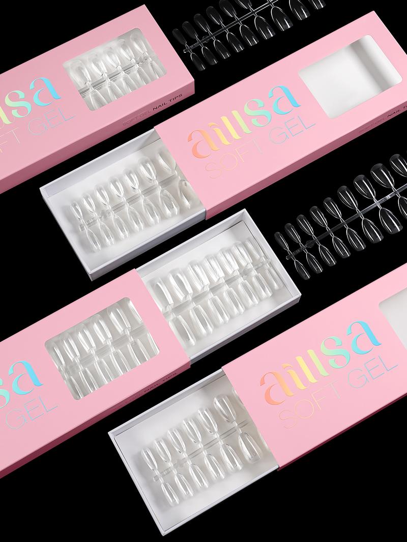Aillsa 2.0 Upgraded Soft Gel Nail Tips - Built-in C-curve Medium Almond Full Cover Nail Extensions Ultral Thicker Acrylic Nails Tips Strong Clear 140Pcs/168Pcs/224Pcs Pre-sculpted Press-On Nails with Matte Underside False Nails for Flat Nails