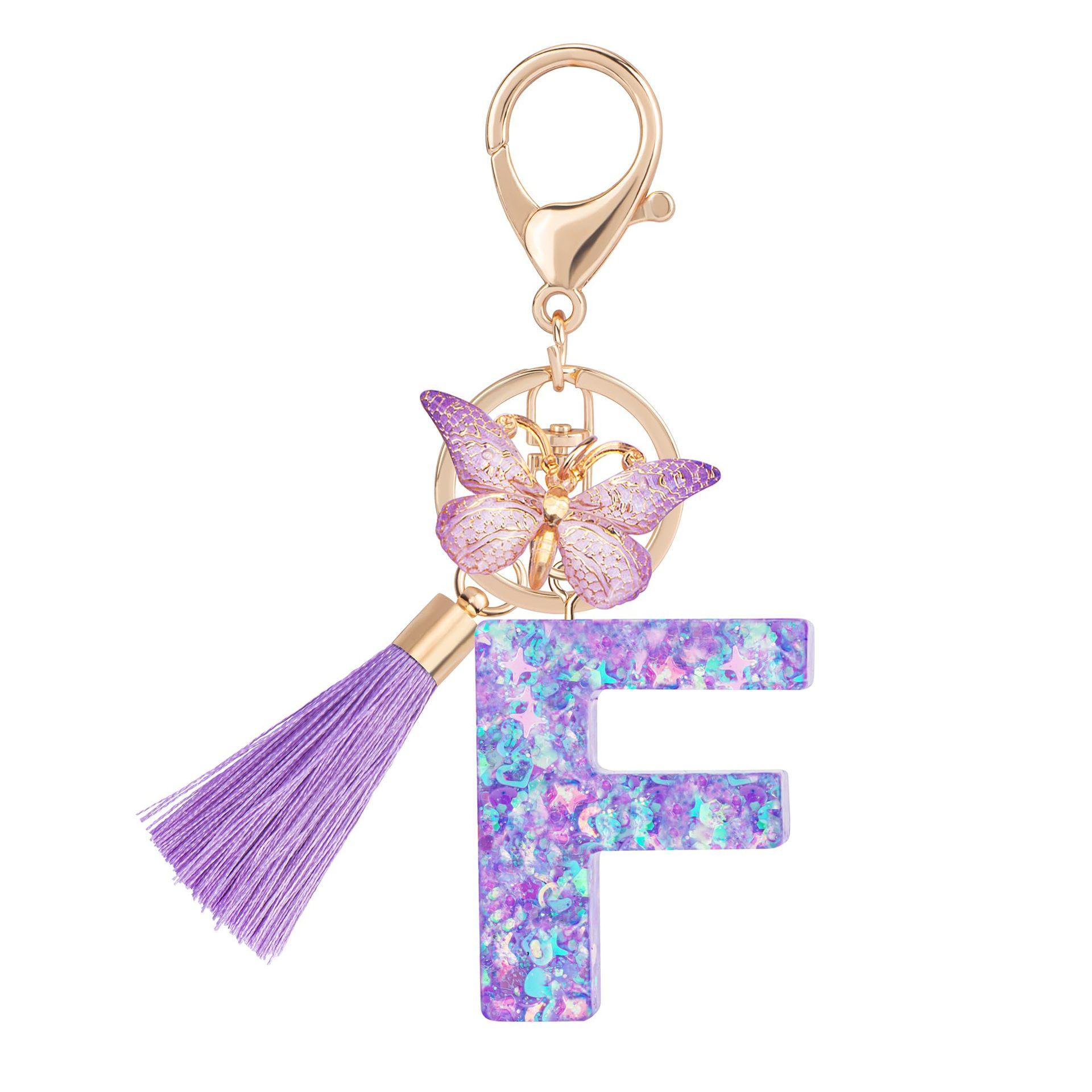 1pc / Initial Letter Keychain Butterfly Key rings Chain Pendant Cute Animal Key Ring Purse Bag Backpack Car Pendant Charm Earbud Case Accessory Women Gift