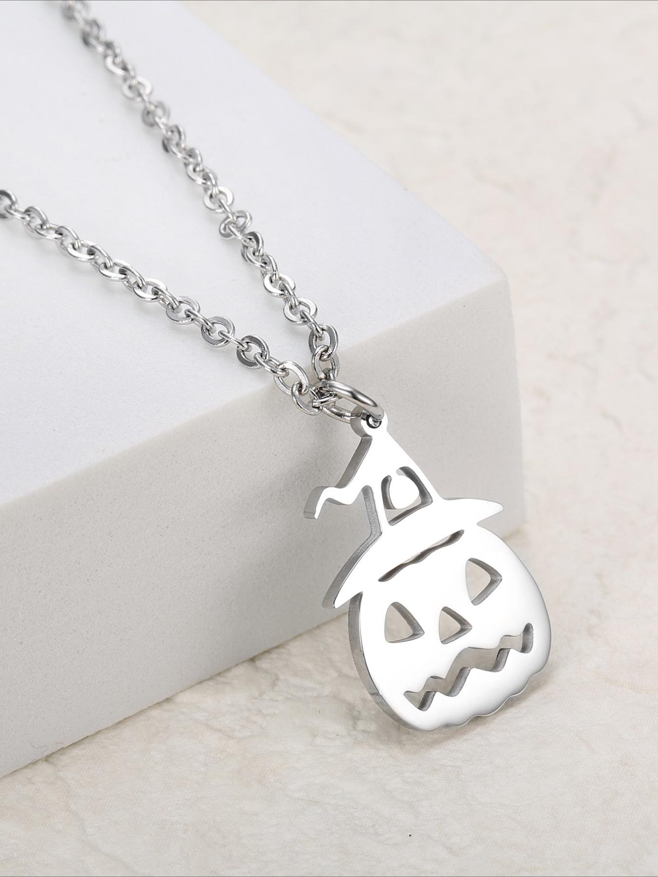 Halloween Pumpkin Pendant Necklace, Stainless Steel Material, Halloween Accessories, Daily Wear