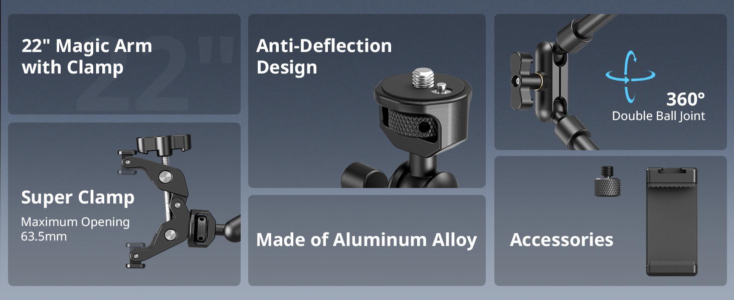 SmallRig Magic Arm w Clamp, Overhead Phone Mount, Flexible Desk Camera Mount & Clamp, Articulating Friction Boom Arm w Thread Adapter, for Light, Webcam, Mic, Action Camera,for Content Creators,Gimbal Stabilizer Tech Gimbal 4766