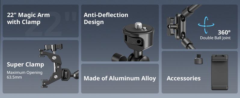 SmallRig Magic Arm w Clamp, Overhead Phone Mount, Flexible Desk Camera Mount & Clamp, Articulating Friction Boom Arm w Thread Adapter, for Light, Webcam, Mic, Action Camera,for Content Creators,Gimbal Stabilizer Tech Gimbal 4766 SmallRig Magic Arm w Clamp, Overhead Phone Mount, Flexible Desk Camera Mount & Clamp, Articulating Friction Boom Arm w Thread Adapter, for Light, Webcam, Mic, Action Camera,for Content Creators,Gimbal Stabilizer Tech Gimbal 4766