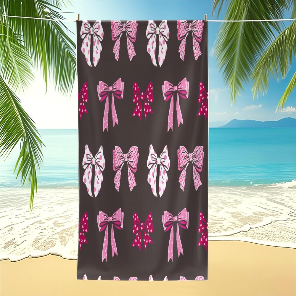 1-Piece Coquette Bow Printed Beach Towel, Cute Y2K Style Sand-Free Quick-Dry Microfiber Towel, Lightweight Absorbent Printed Beach Accessories, Ideal for Travel Vacation, Pool, Beach, Camping & Daily Use