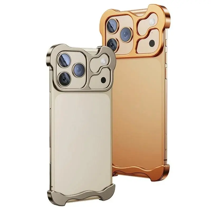 Metal Bumper Phone For 17 Pro Max 17 Air 16 15 14 13 With Lens Film Bare Aluminum Alloy  cottagecore theme anti-drop soft  back  dopamine accessory c vintage fan brown leopard print slim phone fall men pattern w magsafe 17-11 pro maxp woman c