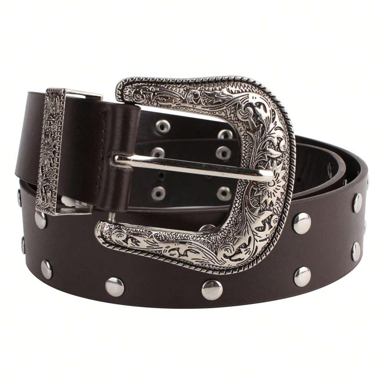 Y2K Vintage Versatile Belt, Carved Rivet Pin Buckle Fashion Belt, Suitable for Daily Wear, Dates, Stylish Accessory