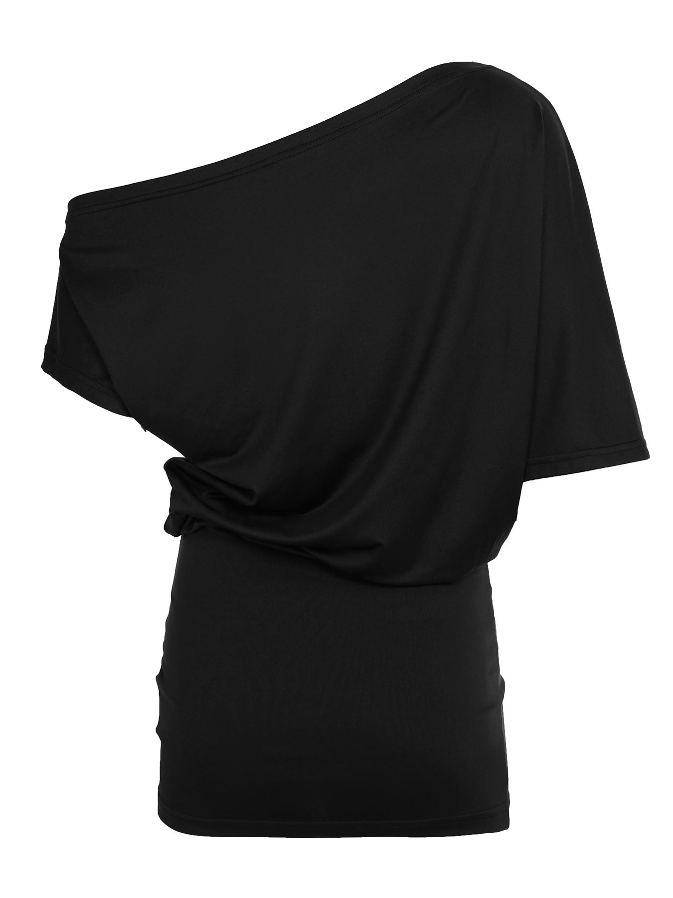 Asymmetrical Batwing Sleeve Off-Shoulder Women's Casual Dress, Trendy Summer Street Style Solid Bodycon Dress for Ladies (without belt)