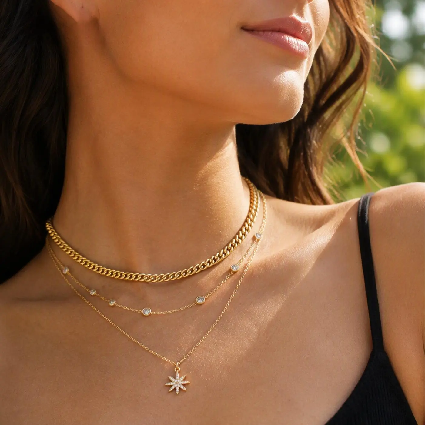 Women's 3-Pack 14K Gold-Plated Layered Stackable Pendant Necklaces Set, Non-Tarnish Multi-Chain Jewelry, Wear Individually, Ideal Birthday Holiday Gift for Daily Casual Wear