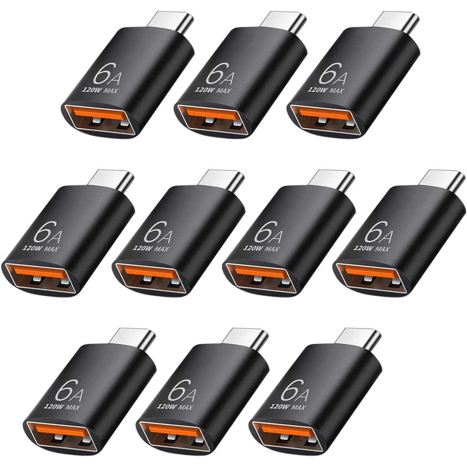 10 Pack 10Gbps/120W USB C to USB3.1 Adapter,USB to C Adapter,Black | Type C Male to USB Female Adapter,Extended Type C Connector,for Smartphone,PC,Laptop,Tablet,Keyboard etc.