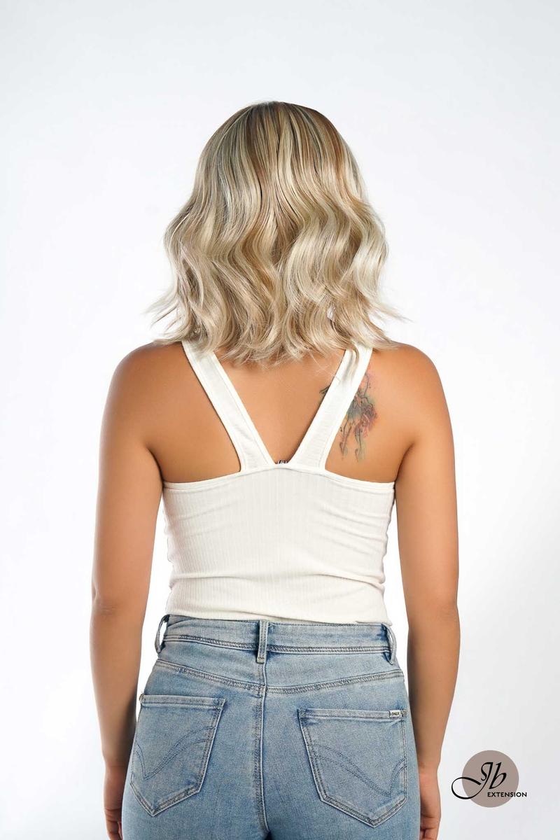 JBEXTENSION CARLI MONO Monofilament Handmade Wig 6X5 Full Monofilament Hand Tied Top Wig 14 Inches Mix Blonde Wave Mono Lace Wig With Anti-slip Silicone Strips Glueless Wig CARLI MONO【BENDY EAR TABS】