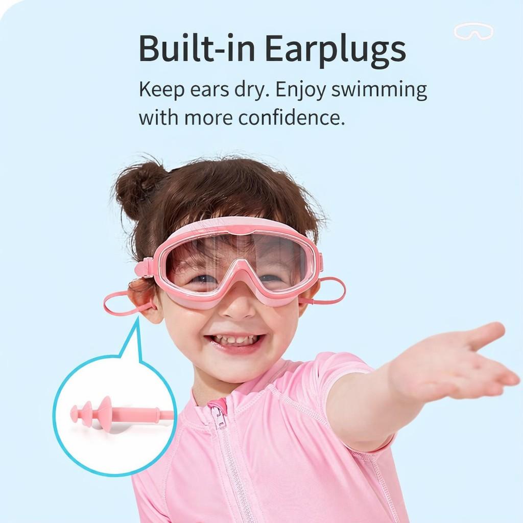 Swim Goggles  Anti-Fog Wide View No Leakage Swimming Goggles for Kids 3-15 with Earplugs, Children's Large Frame Waterproof and Anti-Fog Swimming Goggles, 2026 New Kids Swim Goggles