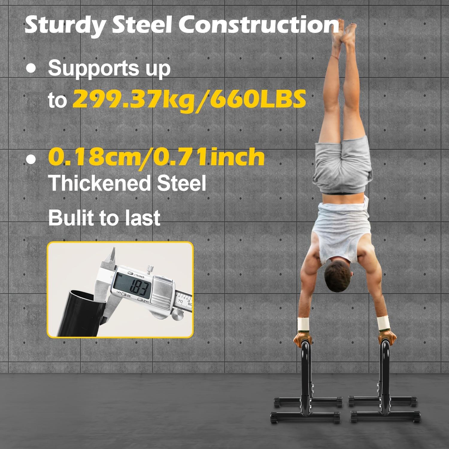 Parallel bars for gyms and outdoor training - heavy height-adjustable gymnastics equipment with anti-slip feet and wrist guard cushioning grips - portable push-up bars, suitable for push-up and handstand strength training, Home Fitness Equipment