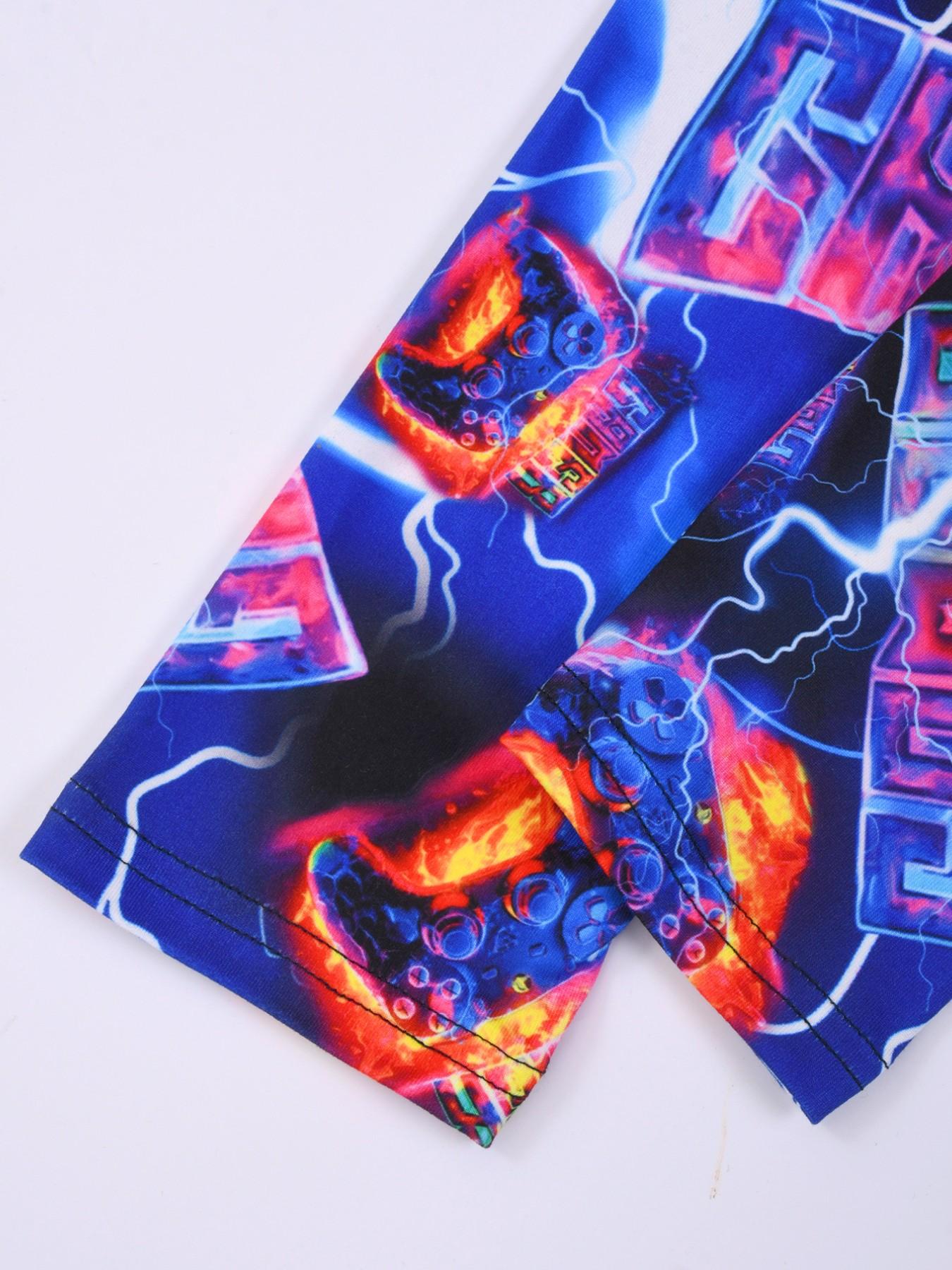 Boy Round Neck Short Sleeve Pajama Set, Cartoon Digital Print, Lightweight Comfortable, Daily Home Wear, 2-Piece Sleepwear