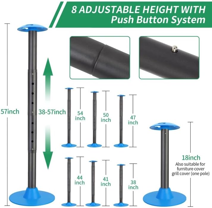 Windproof Boat Cover Support Pole System 2 Pcs| with 8 Adjustable Heights Telescoping Steel Furniture Cover Support Poles 18"-57" with Straps Storage Bag
