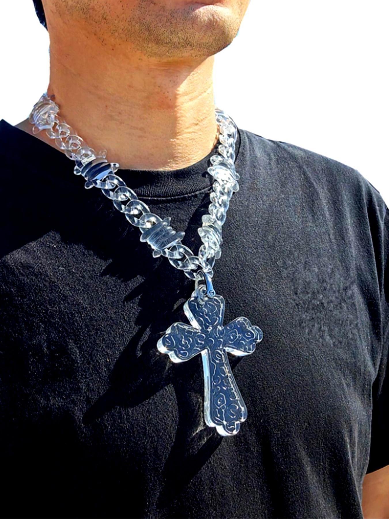 Creative Transparent Resin Acrylic Cross Necklace, Cross Chain
