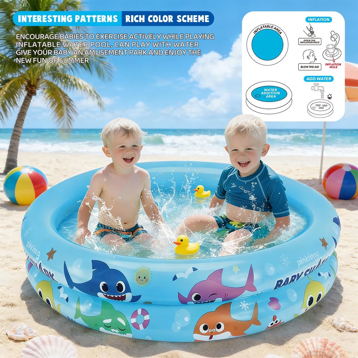 Inflatable Swimming Pool Ocean Animal Pattern Triple Ring Thickened Family Water Play Fishing Multi-Functional Best Parent-Child Interactive Toy Gift