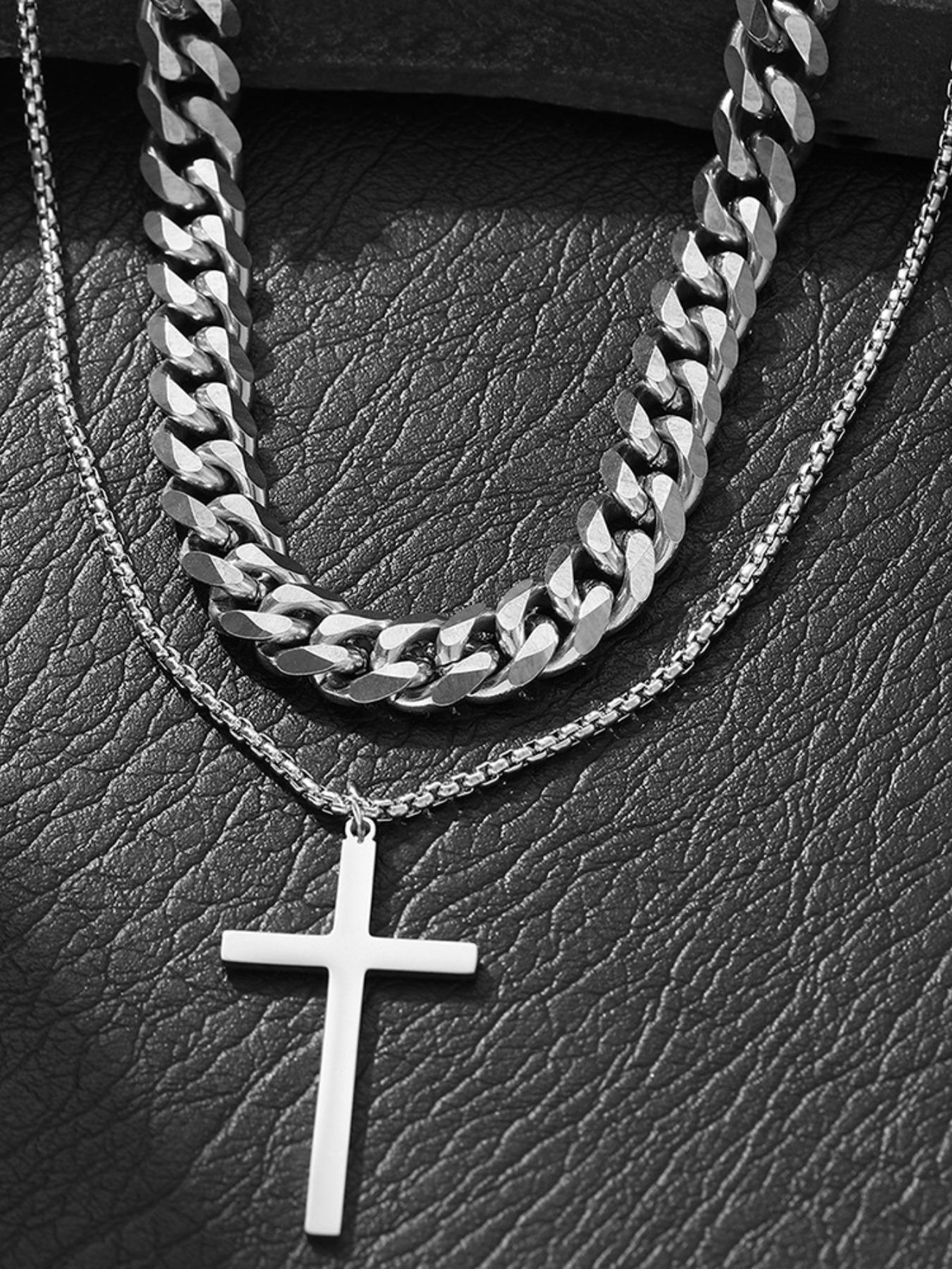 Men's Stainless Steel Jewelry Set, Punk Style Cross Necklace & Bracelet, Streetwear Accessories for All Seasons, Perfect Gift for Him