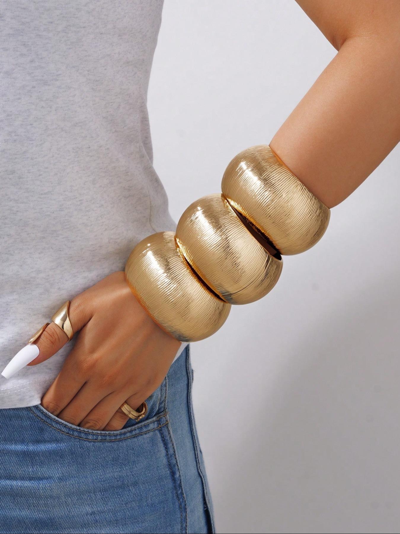 Chunky Cuff Bracelet for Women, Bold Wide Bangle, Retro Textured Metal Design, Perfect for Parties & Holidays
