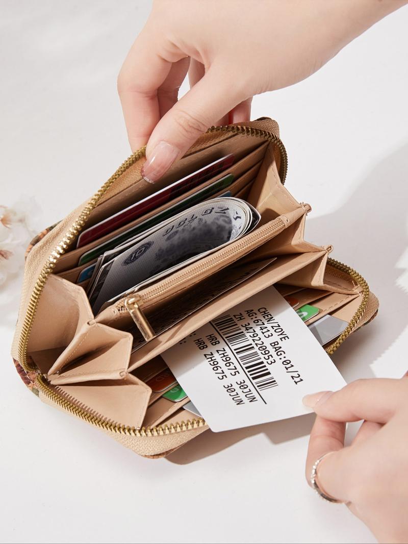 Women's Vintage Floral Pattern Zipper Short Wallet, Pu Leather Coin Purse with Card Slot, Multi-functional Boho Style Wallet for Daily Use, Stylish Wallet