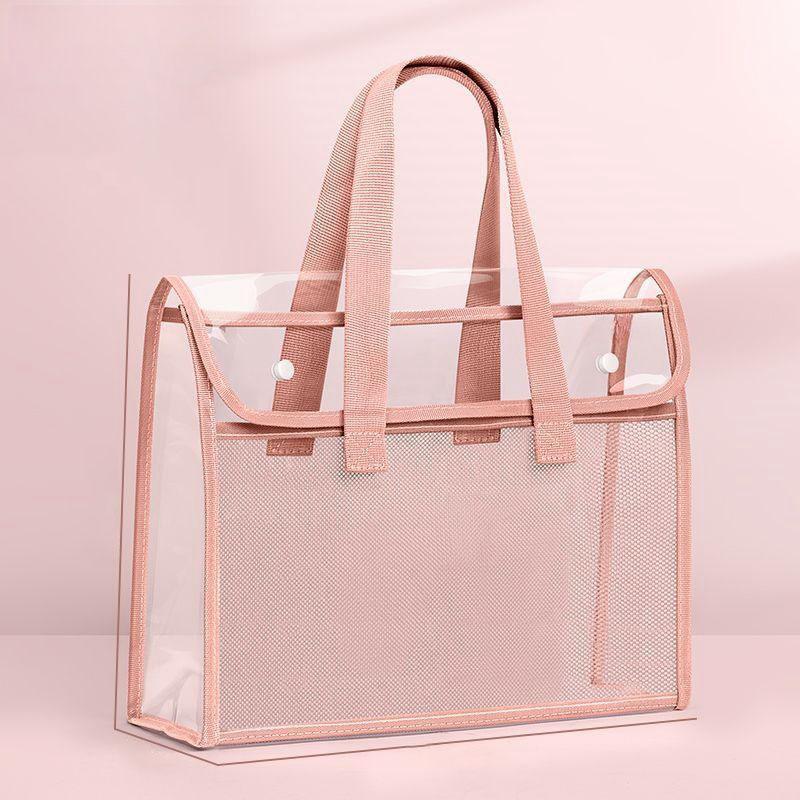 1pc Document Folders, Office Supplies, Expandable Button and Label Pockets, Suitable for School, Home, Office, Commuting, Travel, Portable Design, Transparent and Visible, Ideal for Document & File Organization, Files Organizer