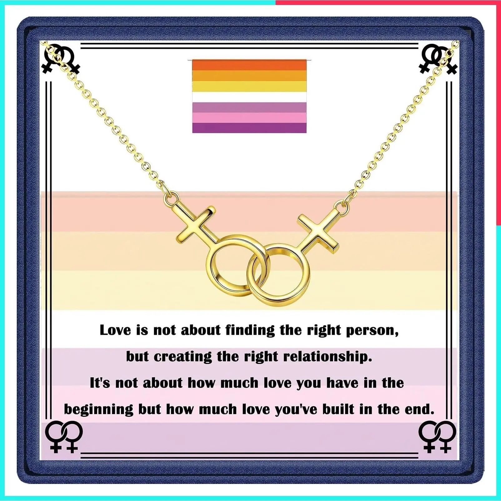 Double Venus Symbol Lesbian Pride Necklace - LGBT Jewelry Gift for Women & Girlfriends, Ideal for Valentine's Day, Anniversary, Birthday, Wedding, Christmas, Pride Month